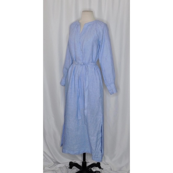 NEW!! J. CREW Cabana Dress French Blue Linen Midi Tie Waist Pockets XSP X-Small - Picture 7 of 16